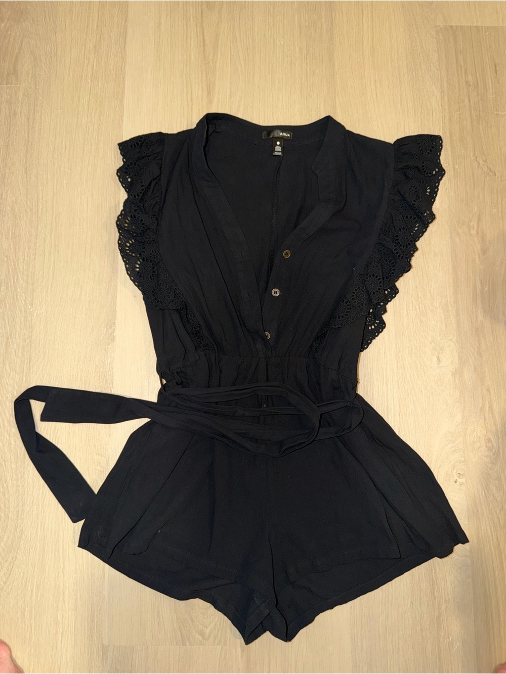 Aqua Black Lace Sleeve Romper